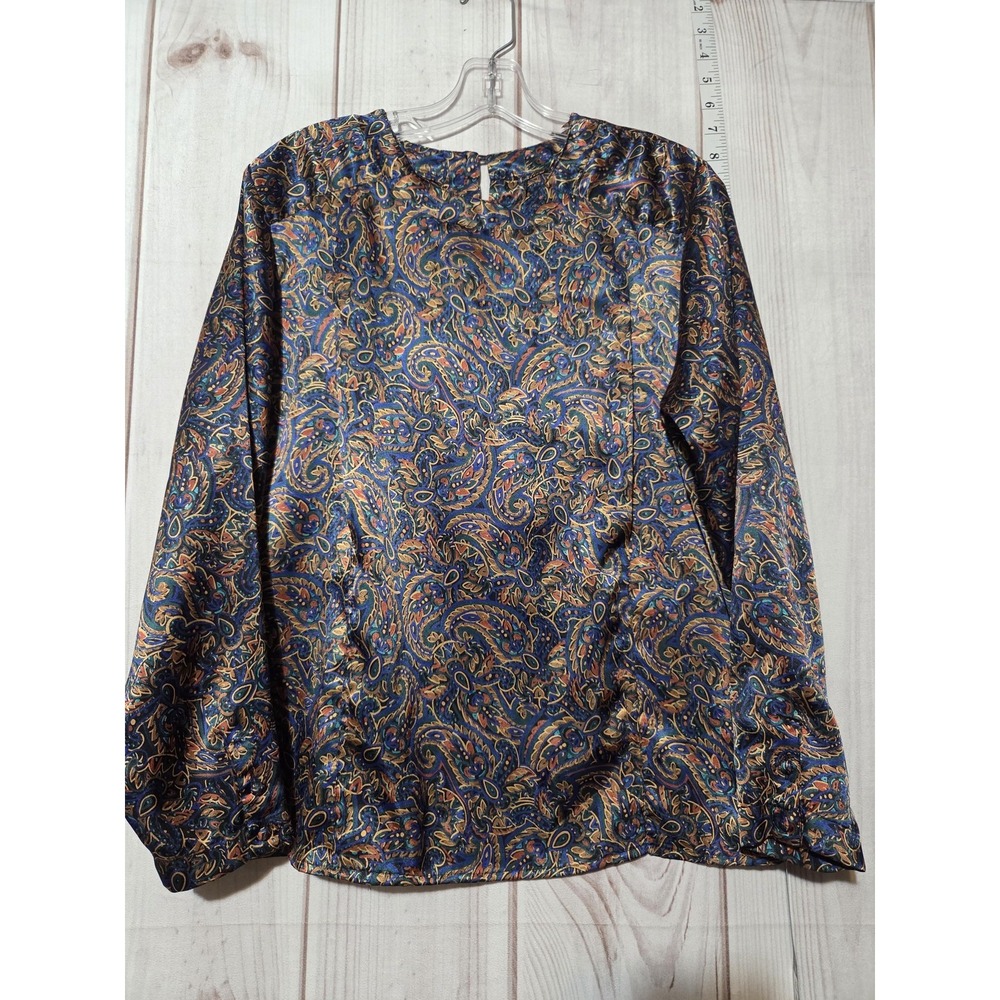 Michelle Stuart‎ Shirt Womens Medium Paisley Satin Blouse Long Sleeve Korea